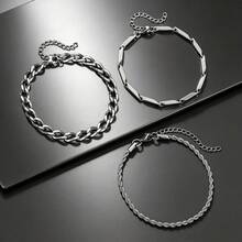 男士三件套不锈钢链手链套装，防水链绳手链，朋克风日常佩戴饰品 - 202511B12 - 查看 5