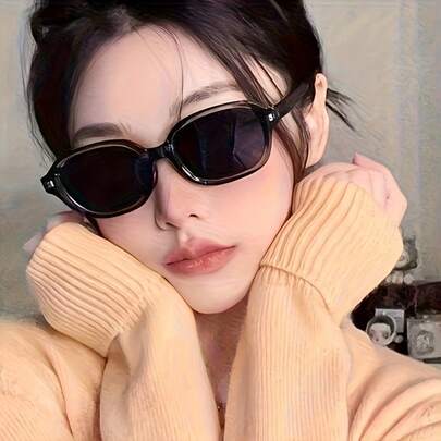 Fashionable Portable Retro Oval Unisex Glasses, Made Of Lightweight Polycarbonate Frame, Rectangular Design, Suitable For Daily Wear, Durable Eyewear