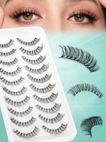 Demi-Wispies 仿貂毛假睫毛，透明梗，俄罗斯条状假睫毛，蓬松自然，轻盈纤长，15毫米短款假睫毛，隐形小巧3D假睫毛，10对装 - 黑色 - 查看 1