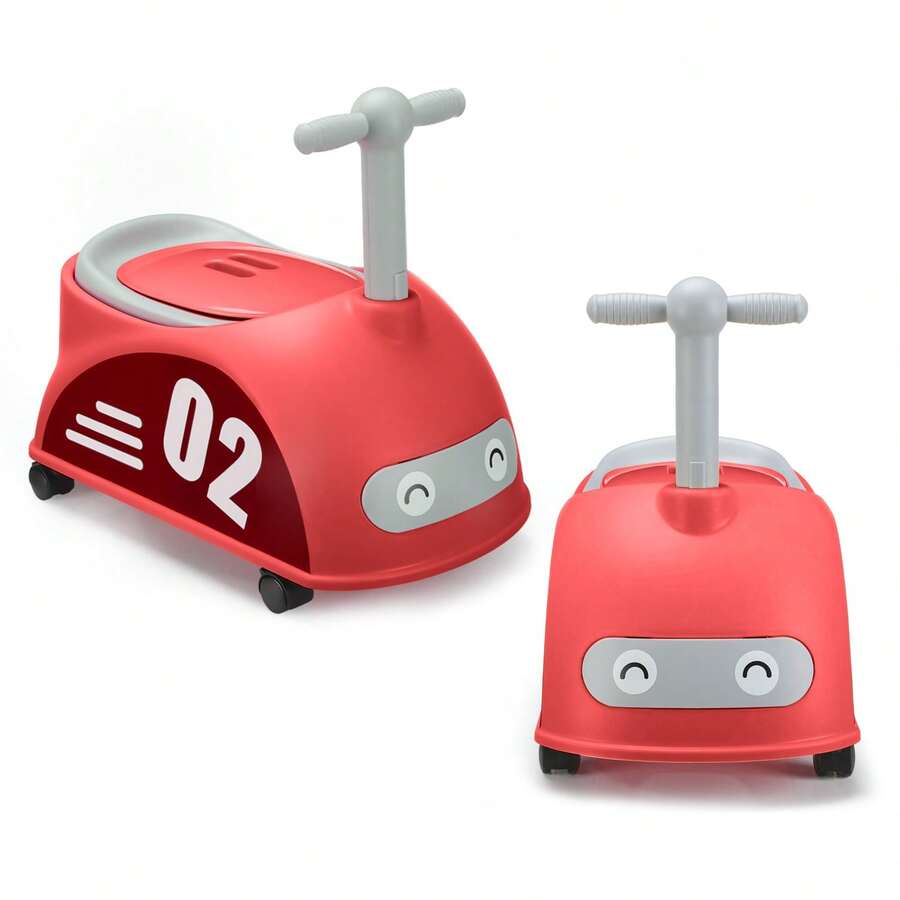 OYAJIA 2-in-1-Töpfchenstuhl mit Spielauto, im Rollwagen-Design, mit herausnehmbarem Inneneinsatz für einfache Reinigung, ausgestattet mit Griffen und Polsterung, geeignet für Kleinkinder ab 18 bis 36 Monaten für unterwegs, in Rot und Gelb. - Rot - Übersicht 1