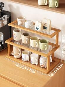 1pc High-Quality Bamboo Storage Rack - Rattan-Style Bookshelf And Cup Holder, Suitable For Living Room, Tea Room, Kitchen, Etc.; Can Store Miscellaneous Items And Small Objects; Durable Material; Space-Saving Design; Freestanding Shelving Unit; Tea Cup Rack; Display Shelf; Coffee Cup And Water Glass Holder - View 12