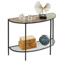 SAYGOER - Mesa de consola de 2 niveles estrecha con estantes de almacenamiento sofá de media luna mesa de entrada industrial para sala de estar recámara pasillo oficina fácil montaje color  527665 - gris - Ver 8