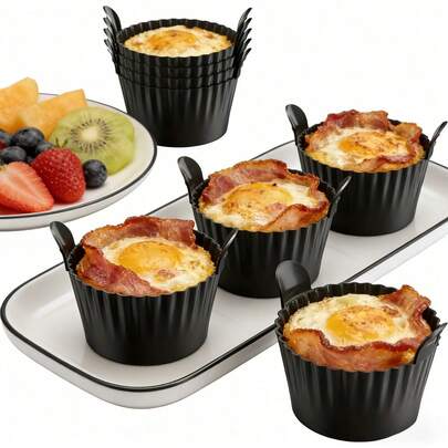 8/6/4件套不粘烘焙模具，适用于空气炸锅和蒸锅——轻松脱模，适用于鸡蛋和纸杯蛋糕——可重复使用，可用洗碗机清洗——非常适合制作松饼、布丁和健康餐点