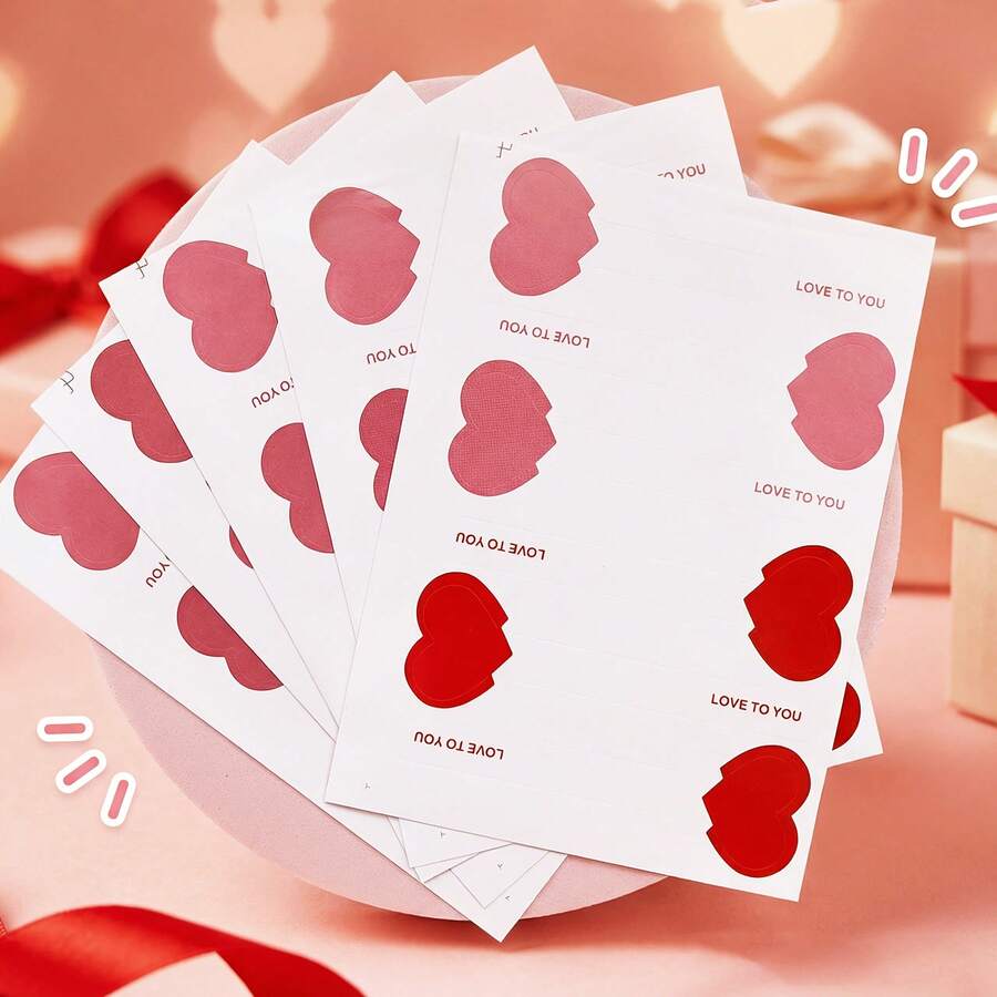 60pcs Heart-Shaped Stickers/Labels Suitable For Bakery Bread Baguette Product Sealing Packaging Labels, Baking Sealing Stickers, Dessert Packaging Labels, Free Gift Stickers, Gift Packaging Sealing Decorative Stickers, Round Decorative Stickers, Graduation Decorations, Bridesmaid Gifts, Wedding Stickers Scrapbook Supplies Scrapbooking - Pattern - View 1
