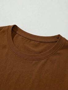 Camiseta Básica de Manga Curta com Cor Sólida Elegante GRDR, Casual - Castanho - Visão 4