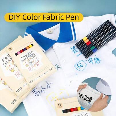 Bộ 1 bút vẽ vải 30/24/12/8/6 màu, bút vẽ vải đầu tròn nhiều màu sắc tự làm, bút vẽ graffiti chống thấm nước cho vải, tranh vẽ trên vải bố.
