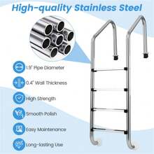 Stainless Steel Swimming Pool Ladder For Above Ground And In-Ground Pools, Durable And Rust-Resistant Pool Steps With Non-Slip Treads, Easy Climbing And Maintenance, Ideal For Backyard Pools, Garden Pools, Patio Pools, Summer Fun, Pool Parties, Water Activities, Outdoor Recreation, Family Gatherings, Pool Exercise, Seasonal Pool Setup, Stable And Reliable Support, Heavy-Duty Construction, Convenient Outdoor Use - A - View 5
