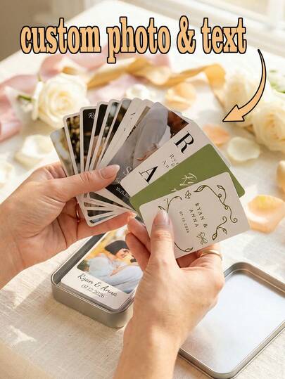 Custom Personalized Wedding Photo Playing Cards - Custom Text & Initials Deck Of Cards With Storage Tin, Romantic Wedding Favor Gift For Guests, Perfect For Bridal Shower, Anniversary & Couple Game Nights