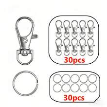 30/60pcs Silver Swivel Lobster Clasp With Key Ring, Suitable For Keychain Lanyard Jewelry Making Crafts - Rotatable Keychain Set - View 7