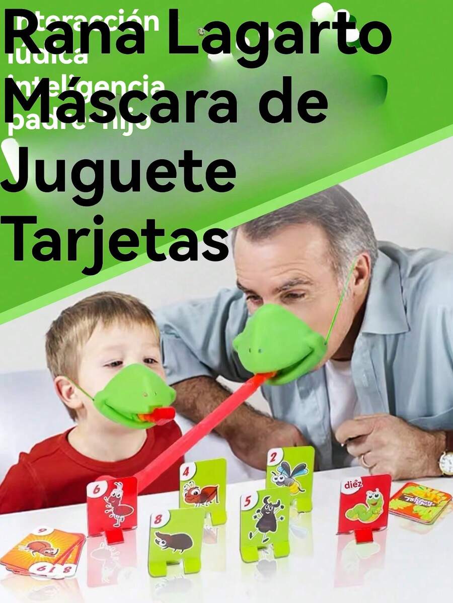 1 Set Chameleon Tongue Blowing Battle Board Game, 2-4 Players Reaction Speed Competitive Toy With Lizard Mask, Insect Target Cards And Game Cards, 2 Gameplay Modes, Family Interactive Fun Game, Suitable For Family Gatherings And Birthday Parties