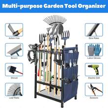 Estante Metálico Multifuncional y Tres Niveles – Ideal para Garaje, Patio, Lavandería o Home Gym, Ofrece Almacenamiento Ordenado para Escobas, Palas, Tapetes de Yoga, Cubetas y Accesorios.Soporte Resistente para Herramientas de Jardín con Sistema de Bolsas Laterales – Ideal para Almacenar Escobas de Calle, Palas de Nieve (en zonas frías), Rastrillos de Hojas y Azadones, Cuenta con Tres Niveles para Organizar Productos Químicos, Guantes o Semillas, Perfecto para Casas con Jardín o Pequeñas Granjas Urbanas. - Negro - Ver 5
