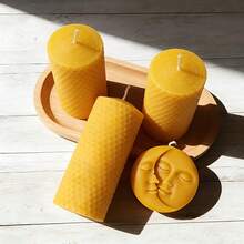 4pcs Premium Beeswax Candle Set - Assorted Size Pillar Candles And Moon Face Candles, Handpoured Candles For Home Ambiance, Home Decor And Gifts - Beeswax Kit - View 2