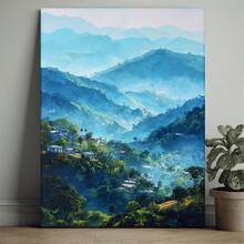 1 pieza Pintura al Óleo de Paisaje de las Montañas Azules de Jamaica al Estilo Manga Enmarcada - Arte de Pared Cuadrado de 30.48x40.64 cm con Marco de Madera, Arte Cómico y Escenario Jamaicano, Colgante/Pegado para Decoración de Oficina, 2D Plano - Sin marco - Ver 1