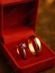 Red Solitaire Trim Ring 18k Gold Plated 2mm Zirconia Stone Luxury Elegant Casual Gift - 18K金 - 查看 3