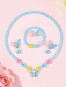 5pcs/Set Children's Cute Princess Dreamlike Butterfly Pendant Necklace, Bracelet, Ring, Clip-On Earrings Jewelry Set, Suitable For Daily Wear And Birthday Party Gift - one-size - View 1