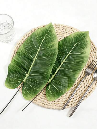 8片手工塑料橡树叶、香蕉叶、人造香蕉叶、棕榈枝，逼真绿色植物装饰，适用于家居、婚礼、情人节、圣诞节、感恩节、毕业典礼等场合。
