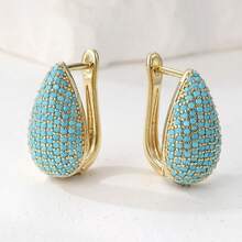 Vintage Luxury Synthetic Turquoise Earrings, Fashionable Elegant Elegant, Suitable For Daily Wear And Vacation, An Ideal Gift For Her - Gold - View 3