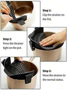 Adjustable PP Material Pot Strainer And Pasta Strainer, Suitable For Draining Vegetables And Pots, Suitable For Household Use, With Drainage Barrier, Available In Red, Yellow And Blue, Clip-On Strainer, Suitable For All Cookware | Plastic Pasta Strainer, Clip-On Food Strainer, Essential Kitchen Tool And Appliance Accessory, Suitable For Draining Meat, Vegetables, Fruits, Etc. - Multicolor - View 4