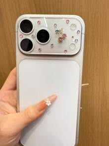 奢华闪耀钻石粉色樱花叶透明镜头膜，适用于苹果17 Pro Max/17 Pro，女士时尚全包镜头保护套，持久保护办公家用手机摄像头，防水、防震、防摔、防刮擦 - 粉紅色櫻桃鏡頭膜 - 查看 6