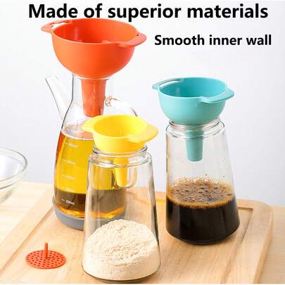 Juego de 4 embudos - Embudo de cocina con filtro extraíble, adecuado para verter aceite de cocina, líquidos, gránulos y polvos