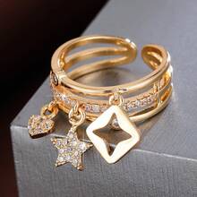 1pc Minimalist Geometric Design Cubic Zirconia Inlaid Adjustable Ring For Women - Multicolor - View 14