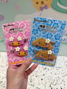 4pcs Series Summer Hawaii Black Kitty Flower Hair Clips, Sweet Girl Cute Bangs Clips Side Clips, Each Has Unique Vacation Style, Detailed And Adorable - Multicolor - View 2