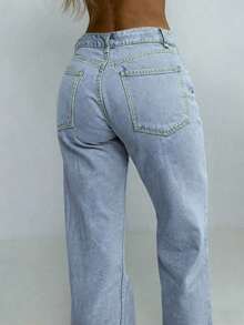 Women's White Straight-Leg Jeans - Slim Fit Casual Versatile Style Spring - Rửa nhẹ - Xem 4