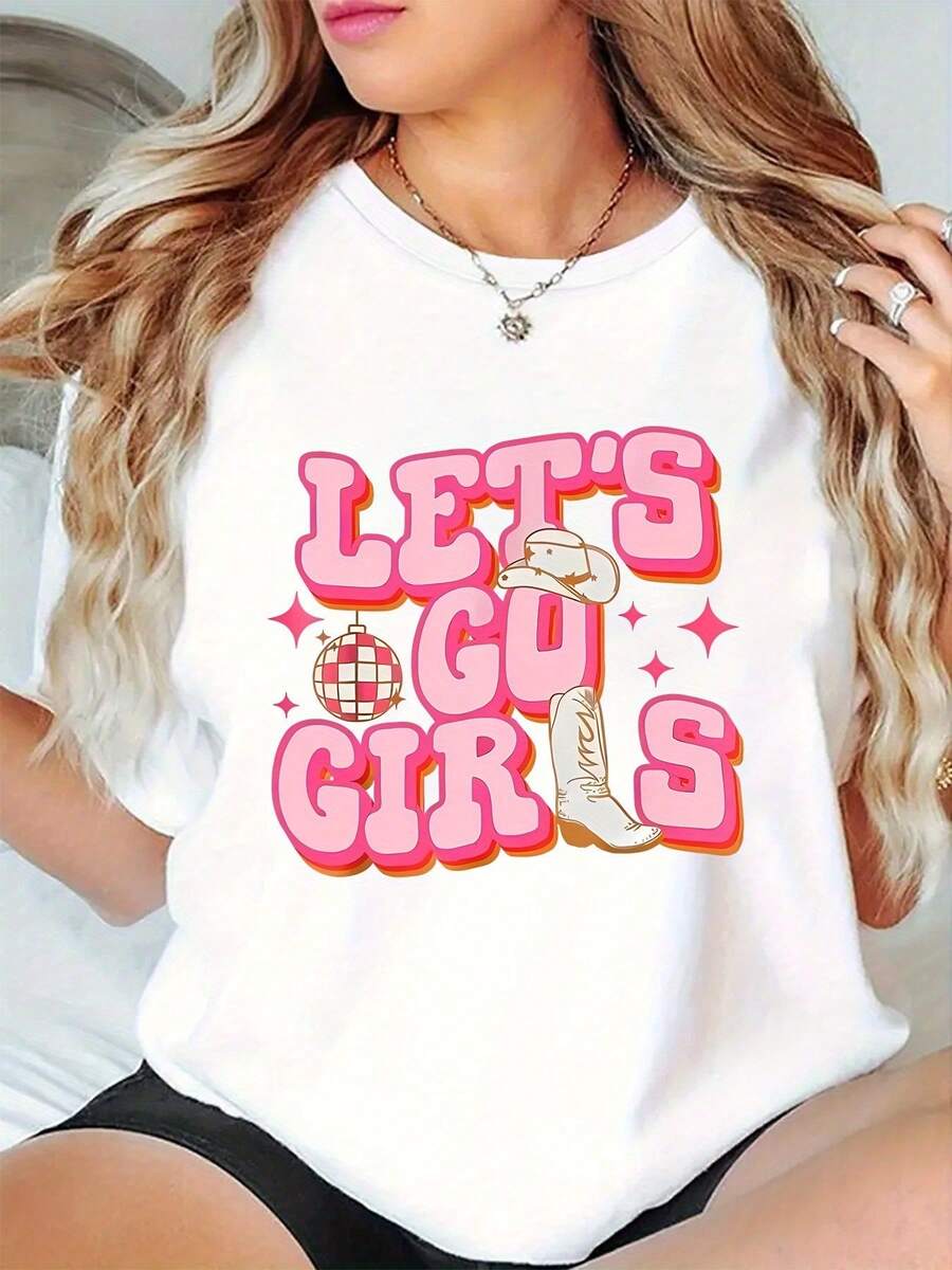 Women's Valentine's Day Letter Print T-Shirt - Casual Sporty Blouse Suitable For - Wear, Machine Washable Round Neck Top With Lettering, Versatile Everyday & Date Outfits (Comfortable Fit) - White - View 1