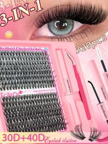FQBFQB Bộ 320 sợi mi giả D Curl 9-16mm kèm keo và nhíp, 30D+40D, nhẹ và có thể tái sử dụng, mềm mại, thoải mái, mi tự nhiên, mi giả. - Hồng - Xem 1