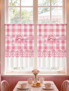 2件/1套蝴蝶结格子窗帘，涤纶窗帘幔，厨房遮阳帘，蝴蝶结生日装饰，蝴蝶结派对装饰，家居装饰，房间装饰，适用于客厅、厨房、卧室、书房、餐厅、画廊、咖啡厅（不含窗帘杆） - 多色 - 查看 4