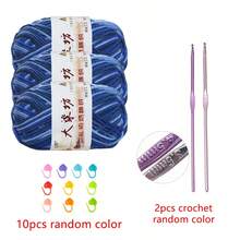 3pcs 5-Ply Medium Thick Dyed Yarn, Includes 2pcs Crochet Hooks + 10pcs Random Color Stitch Markers, DIY Doll & Scarf Knitting Yarn - Multicolor - View 40