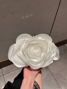 优雅浪漫3D立体花卉新娘包，婚礼手包，奢华花卉晚宴包，适合正式派对、伴娘、舞会礼服、鸡尾酒会等场合的女士斜挎包 - 白色 - 查看 6