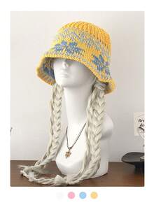 Vintage Jacquard Hollow-Out Blue Bucket Hat, Thin Knitted Bucket Hat With High-End Feel, Large Head Circumference, Rainbow Striped Hollow-Out Straw Hat For Women, Outdoor Sun Protection Wide Brim Hat, New Handmade Large Version Bucket Hat For Vacation And Beach,Summer,Holiday,Travel - Leaf Jacquard - View 10