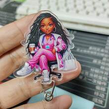 Giá đỡ thẻ ID mở rộng có giá đỡ thẻ ID bằng nhựa vinyl dễ thương cho y tá và sinh viên - Kẹp nhựa ABS, dây đeo màu trắng và thẻ tên nhân viên y tế màu đen, phụ kiện đồng phục, dây đeo bền Hệ thống quà tặng cho y tá - Nhiều màu - Xem 11