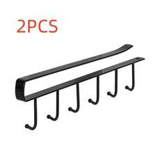 1pc White Black 6-Hook No Drill Multi-Function Hanging Rail Wardrobe Organizer Kitchen Storage Adhesive Hooks Rack Track Style Pot Rack Wall Mount Home Organization Solution Heavy Duty Adhesive Towel Bar Bathroom Bedroom Closet Hanger Display Rack - Multicolor - View 11