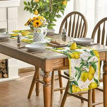 1pc Yellow Watercolor Lemon Summer Table Runner, Seasonal Summer Kitchen & Dining Table Decor, Home Party Decoration - Multicolor - View 12