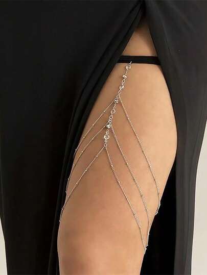 European And American Zirconia Elastic Leg Chain, Handmade Minimalist Thigh Chain, Fashionable Street Style Beach Accessory For Women,Summer,Wedding