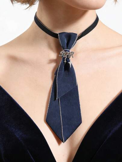 1件装 女士时尚休闲手工金属星星字母水钻装饰领带