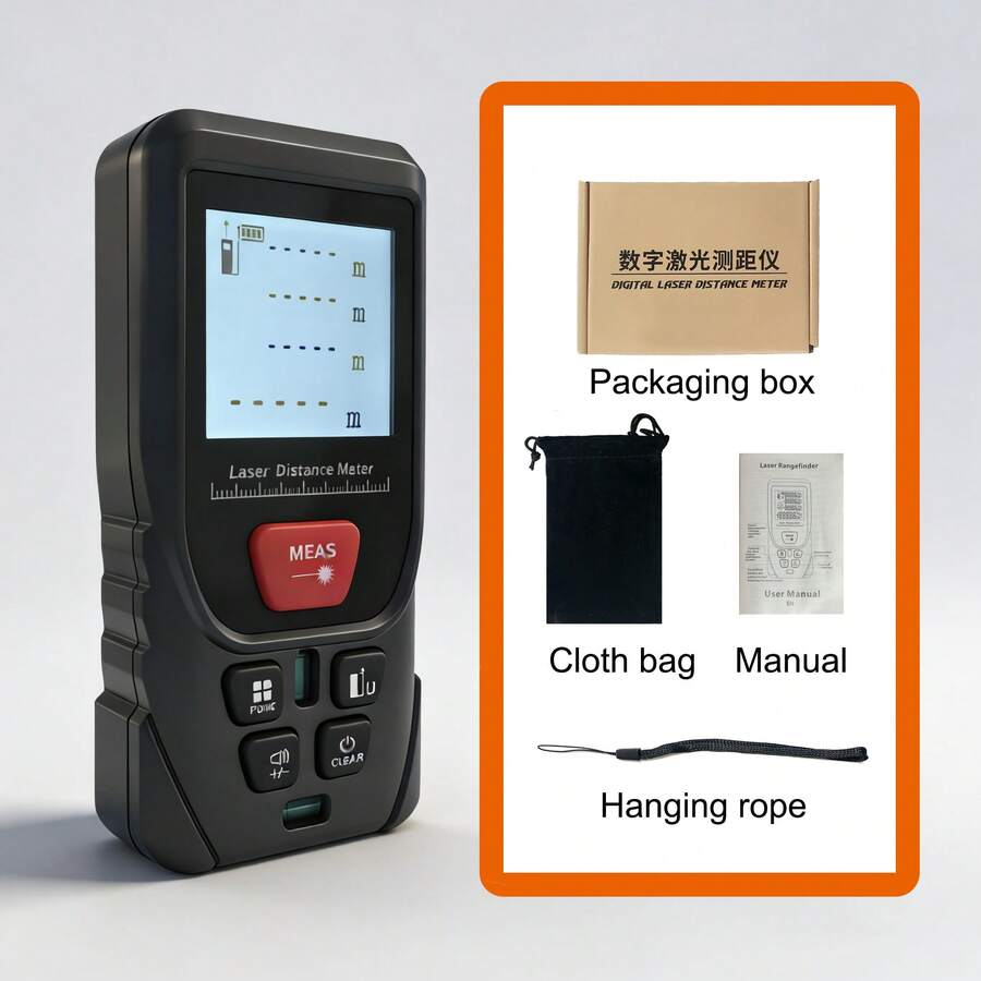 Máy đo khoảng cách laser cầm tay kỹ thuật số IP54, phạm vi 50m, 70m, 100m, 120m, màu đỏ, kèm túi đựng di động. - C-100 - Xem 1