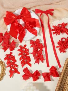 26 chiếc kẹp tóc nơ ruy băng bằng satin, kiểu dáng lễ hội, phù hợp cho năm mới, Tết Nguyên đán, sử dụng hàng ngày và chụp ảnh. - Đỏ - Xem 8