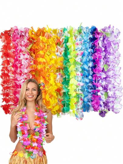 12/24/36pcs Counts Hawaiian Leis Bulk, Tropical Flower Lei Hawaiian Lei Beach Hawaii Luau Party Favors Decoration Birthday Party Supplies