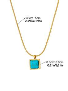 1 pieza Collar de cadena de acero de titanio con colgante cuadrado de turquesa minimalista vintage, collar de turquesa cuadrada de lujo para mujer, diseño único y de alta gama, cadena de clavícula que no se desvanece - Multicolor - Ver 5