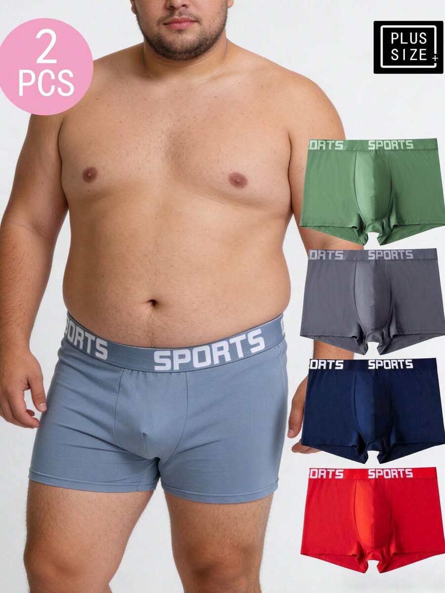 2 piezas de calzoncillos tipo bóxer para hombre talla grande, transpirables, cómodos, color aleatorio - Multicolor - Ver 1