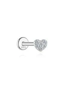 1 chiếc khuyên tai bạc 925 cao cấp hình trái tim đính đá Moissanite, kiểu dáng phẳng, ít gây dị ứng, thích hợp cho nữ và bé gái đeo hàng ngày, quà tặng Ngày của Mẹ, quà cưới. - Bạc - Xem 7
