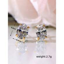 1 Pair Elegant Cubic Zirconia Stud Earrings, Suitable For Women, Ideal For Weddings, Engagements, Anniversaries, Parties, Valentine's Day, Also A Great Gift For Mothers, Mother's Day - 金黃色 - 查看 6
