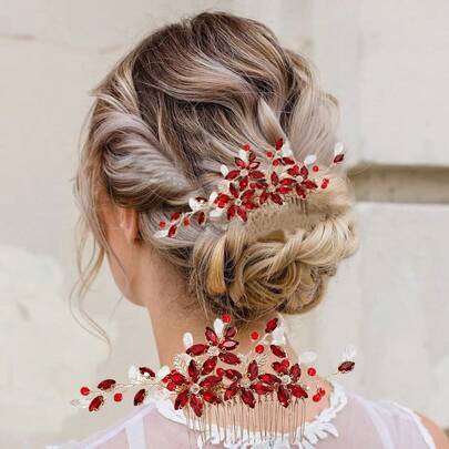 Red Crystal Bridal Hair Comb, Fashionable Crystal Bridal Hair Accessory,Summer,Beach,Wedding