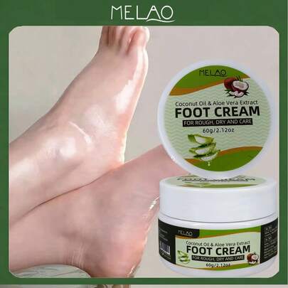  MELAO Coconut Oil & Aloe Vera Foot Cream 60g/2.12oz, Deeply Nourishing And Repairing Cracked Heels, Contains Natural Coconut Oil And Aloe Vera Extract, Moisturizing Dry Foot Skin