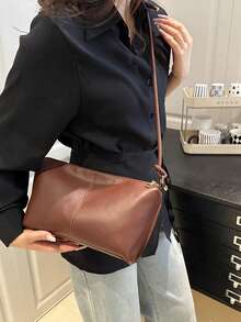 2025 New Arrival Large Capacity Crease-Resistant Striped Fresh Casual Commute Solid Color Shoulder Tote Bag - Brown - View 5