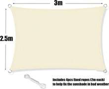 Waterproof Sunshade Sail 2.5m X 3m Rectangular, 120g/M² Sun Protection Tarpaulin Cream-Colored For Garden & Balcony - 1pcs - 查看 3