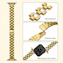 1pc Compatible With Apple Watch Band, Adjustable Stainless Steel Strap, Suitable For Watch Ultra 3 2 1 SE S10 S9 S8 S7 S6 S5 S4 S3 S2 S1 Series, Fashionable Unisex Replacement Smartwatch Watch Strap, 38mm 40mm 41mm 42mm 44mm 45mm 49mm 46mm (Watch Not Included) - Gold - View 8